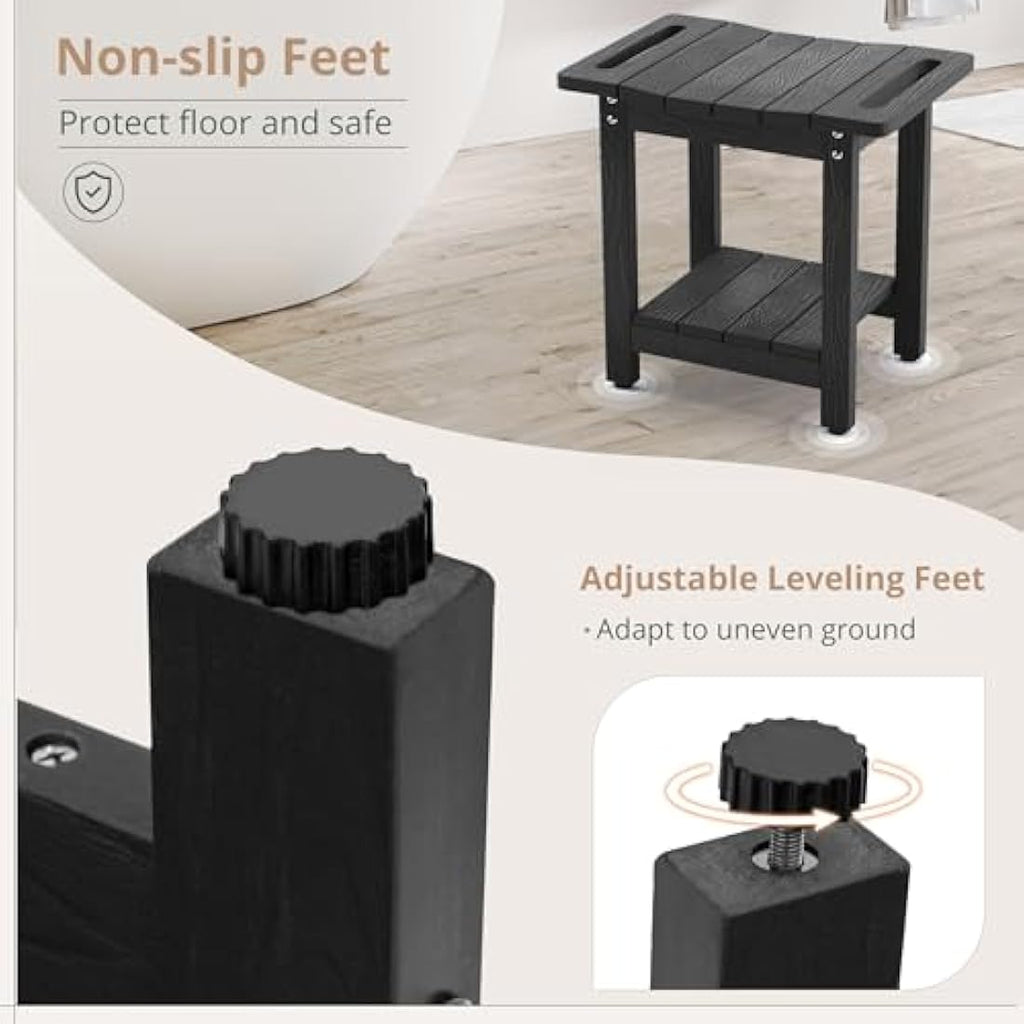 LUE BONA HDPS Shower Bench | Waterproof Non-Slip Bath Stool with Shelf