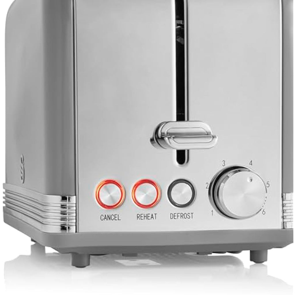Swan Retro 2-Slice Toaster – 815W Grey Kitchen Toaster with 6 Levels