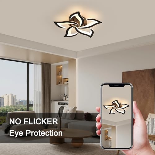 Modern Flower LED Ceiling Light – 60W 3000K Black Acrylic