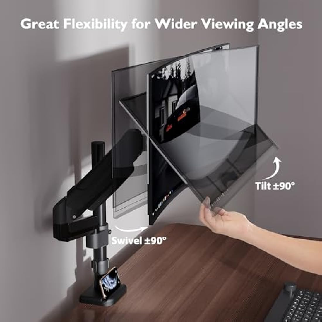 BONTEC Single Monitor Arm | Gas Spring Desk Mount for 13-32 Inch Screens