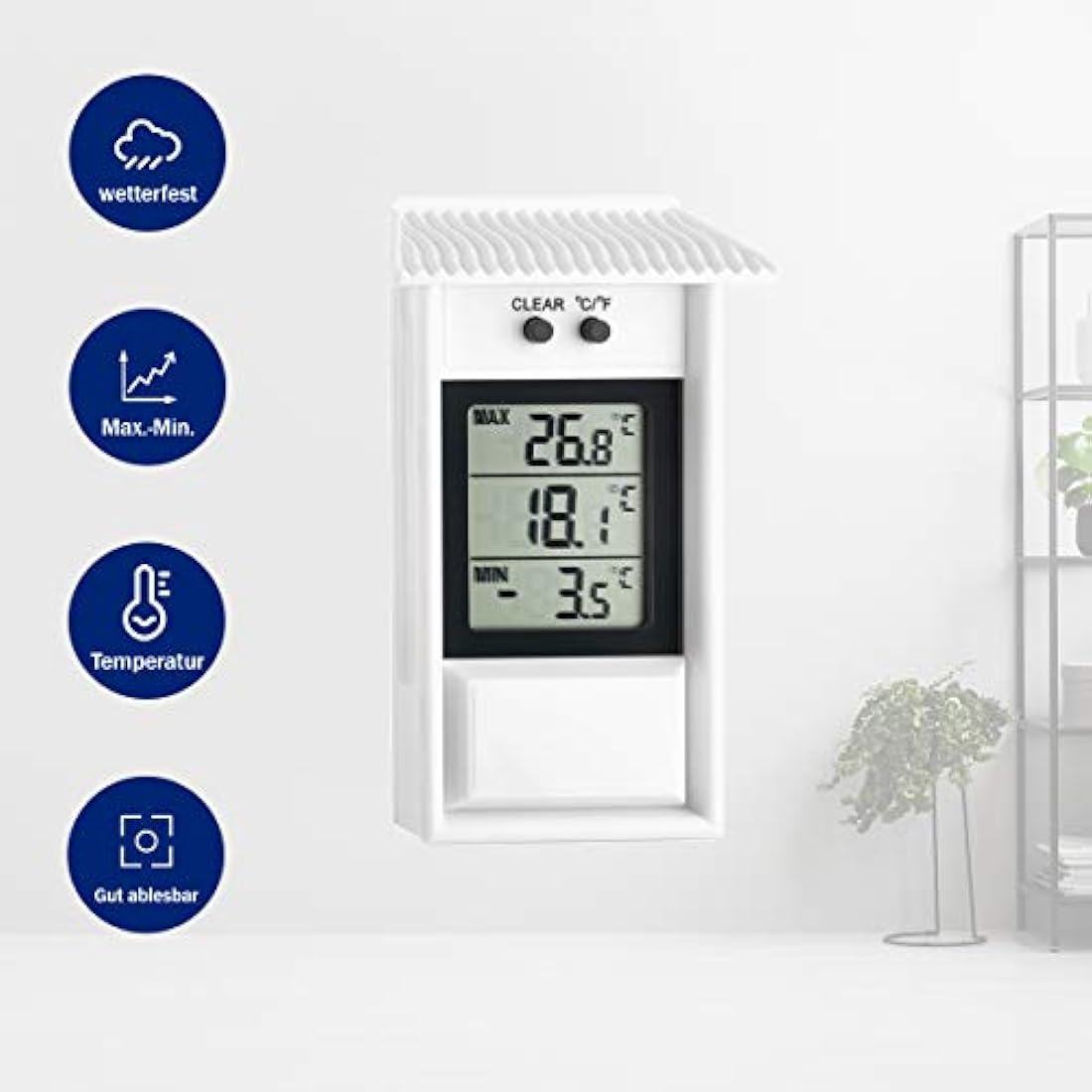 TFA Maxima-Minima Digital Thermometer | Weather Resistant Indoor Outdoor
