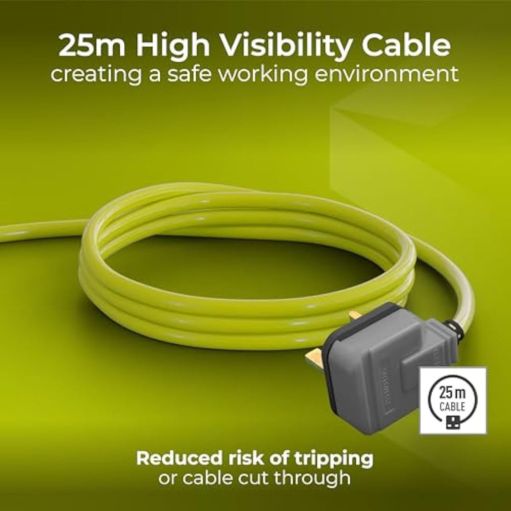 Masterplug Pro-XT 25m Cable Reel Extension Lead – 4 Sockets & Switch
