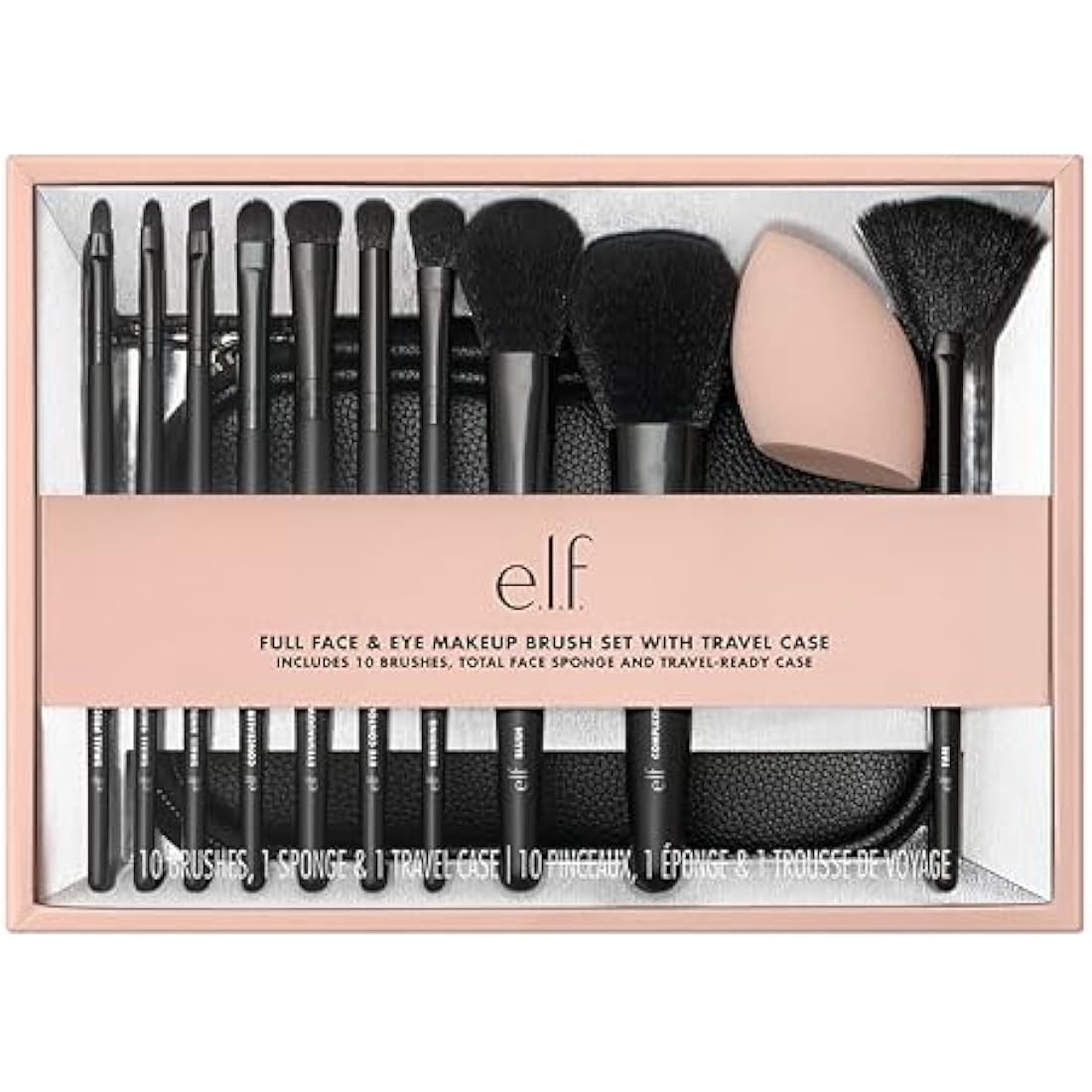 e.l.f. Makeup Brush Set - 11 Piece Vegan Face & Eye Kit with Travel Case