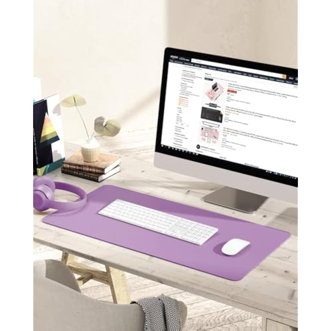 YSAGi Purple PVC Leather Desk Pad – Waterproof Non-Slip Writing Mat (80x40cm)