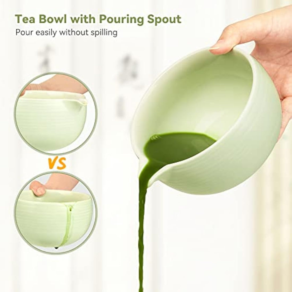 Joiish 10-Piece Matcha Tea Set with Spout Bowl and Bamboo Whisk – Light Green