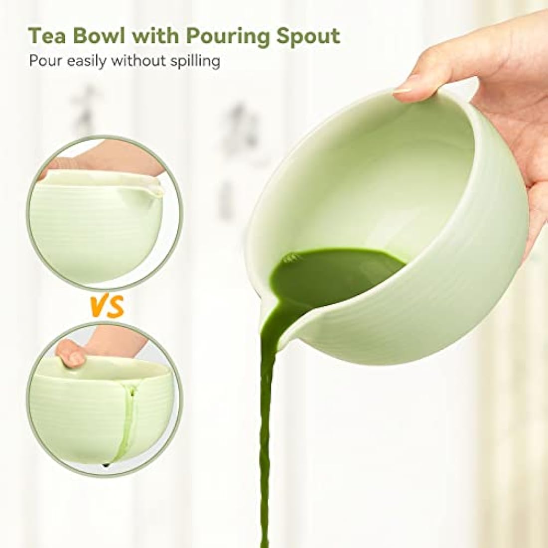 Joiish 10-Piece Matcha Tea Set with Spout Bowl and Bamboo Whisk – Light Green