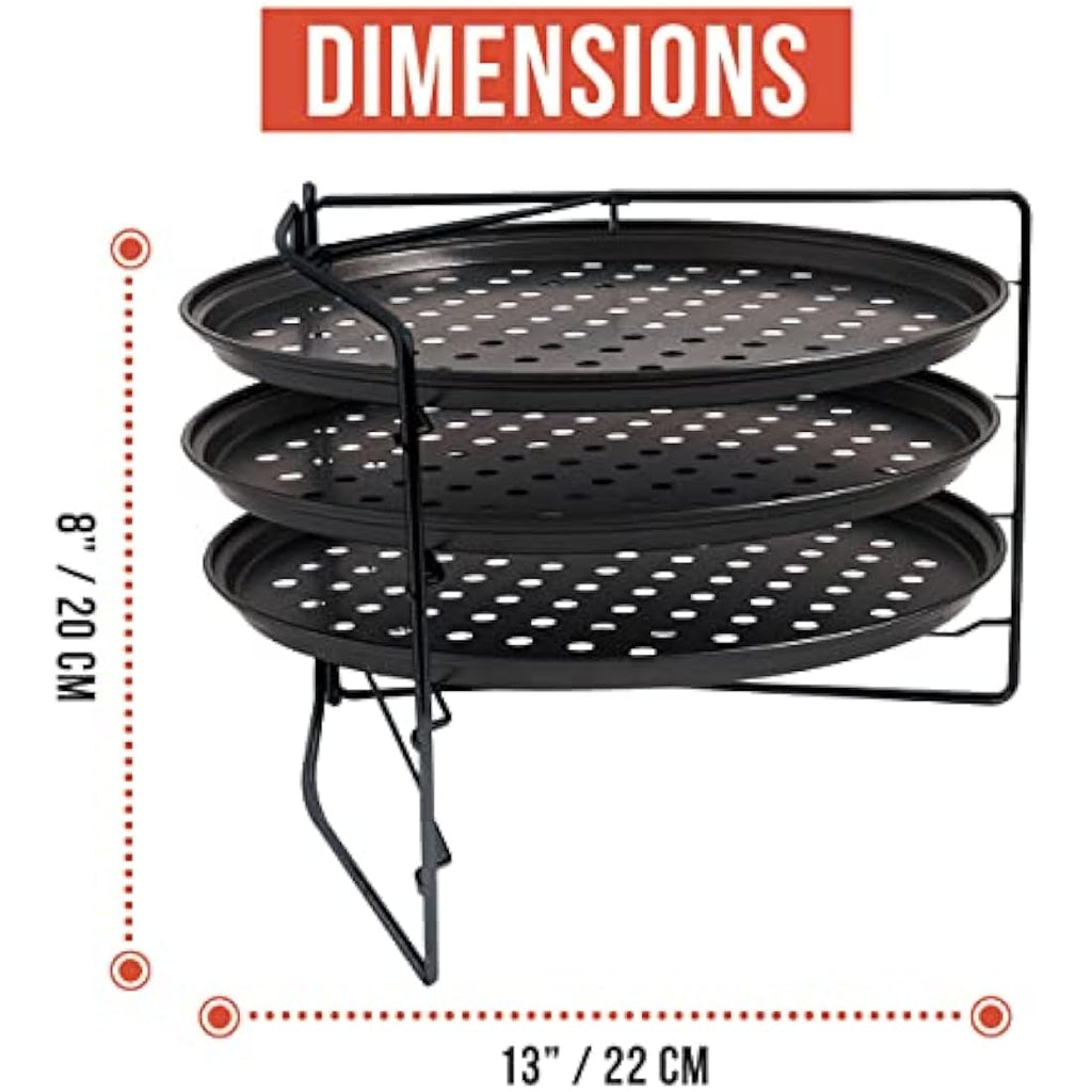 Chef Pomodoro 3-Tier Pizza Baking Set | Non-Stick Perforated 11-Inch Pans