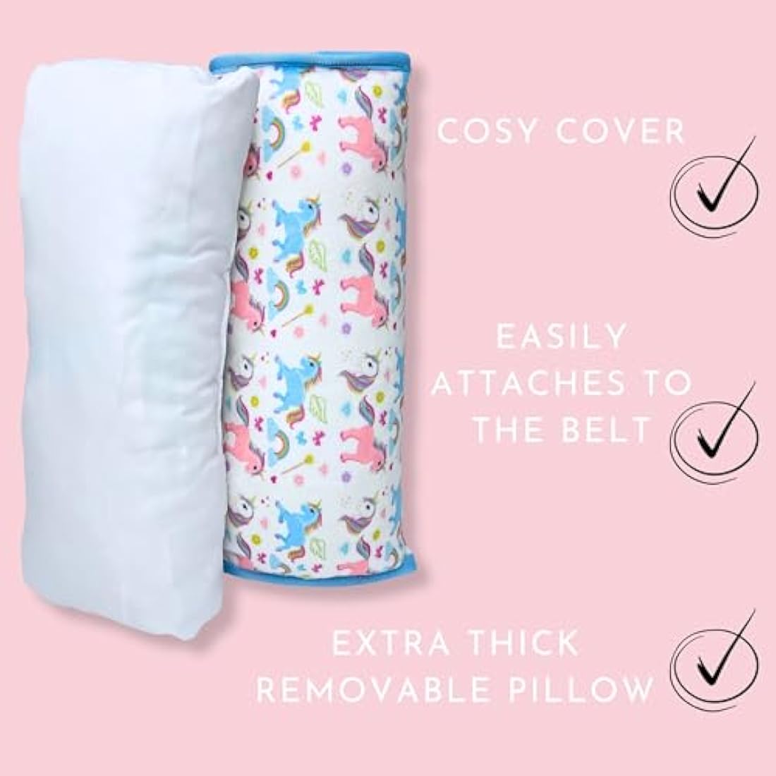 HECKBO Unicorn Car Seatbelt Pillow – Soft Washable Travel Cushion