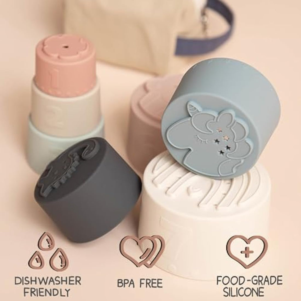 Moonkie Silicone Stacking Cups – 7 Piece Food Grade Baby Teether Toy