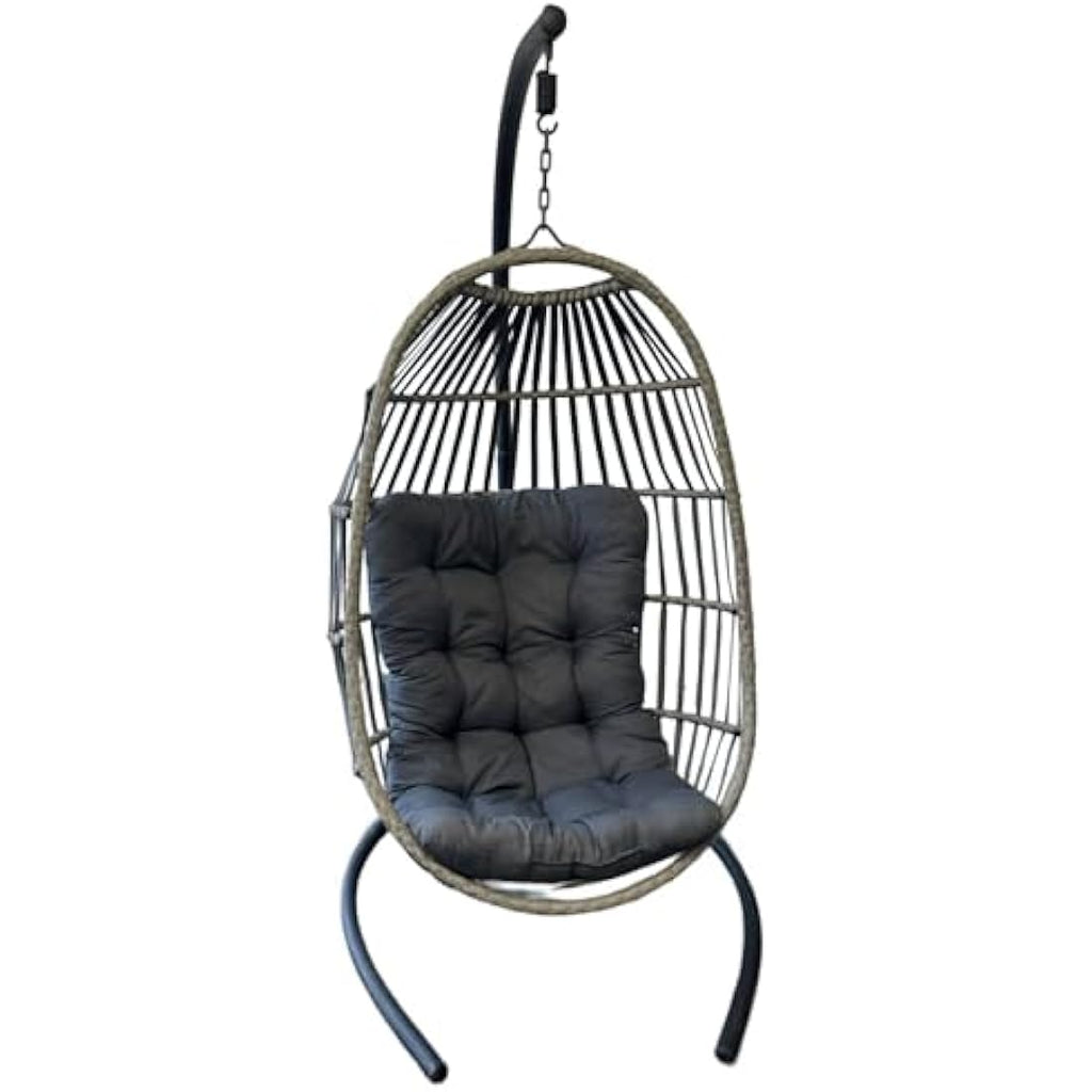 SEDOL Foldable Hanging Egg Chair with Stand | Grey Rattan Swing Chair