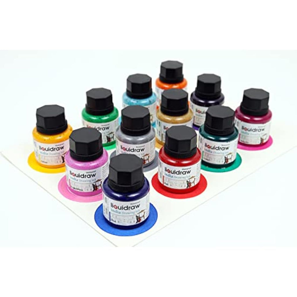 Liquidraw Coloured Drawing Ink Set – 20 Assorted Waterproof Indian Inks