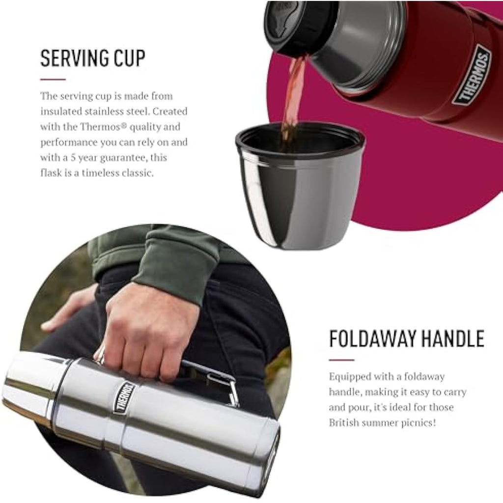 Thermos Stainless King 1.2L Travel Flask – Insulated Raspberry Steel