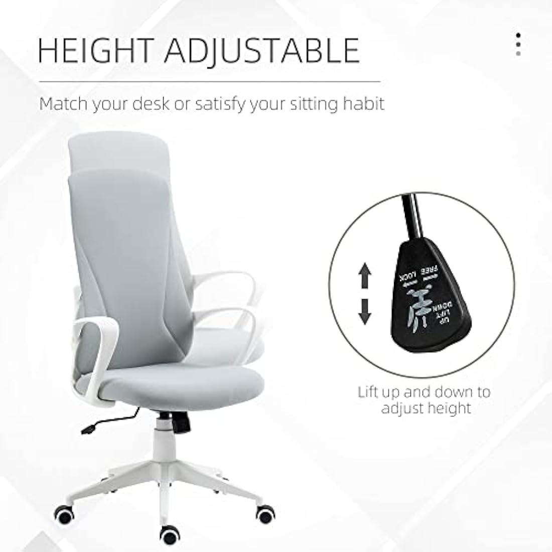 Vinsetto High Back Office Chair – Adjustable Fabric Swivel Desk Chair