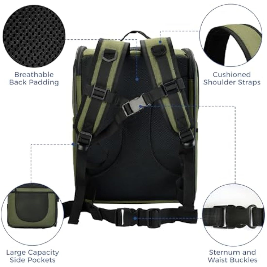 Apollo Walker Pet Carrier – Breathable Mesh Backpack for Hiking, Green
