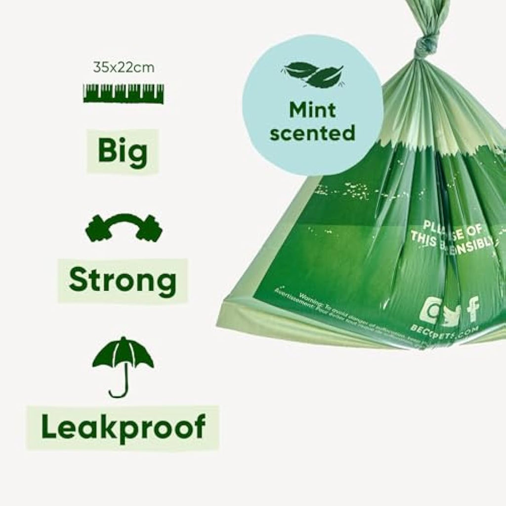 Beco Recycled Dog Poop Bags | Mint Scented & Leakproof | 120 Count
