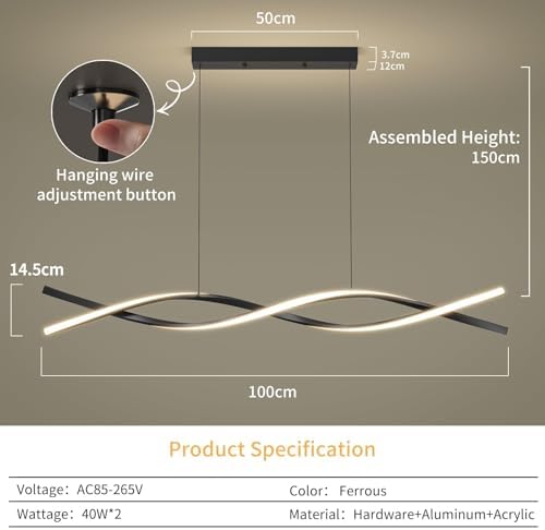 Mikeru 100cm Wave LED Pendant Light | Dimmable Modern Linear Chandelier