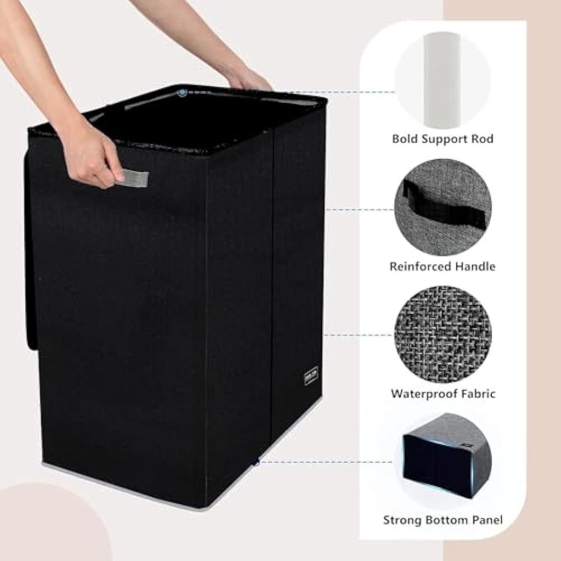NUCAZA 145L Double Laundry Basket with Lid | Collapsible Hamper Black