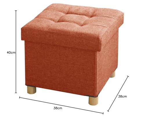 BRIAN & DANY Folding Storage Ottoman | Linen Foot Stool with Wood Legs