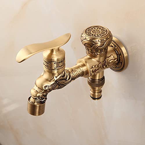 Jolof Store Antique Brass Dragon Garden Tap – Double Outlet Wall Faucet