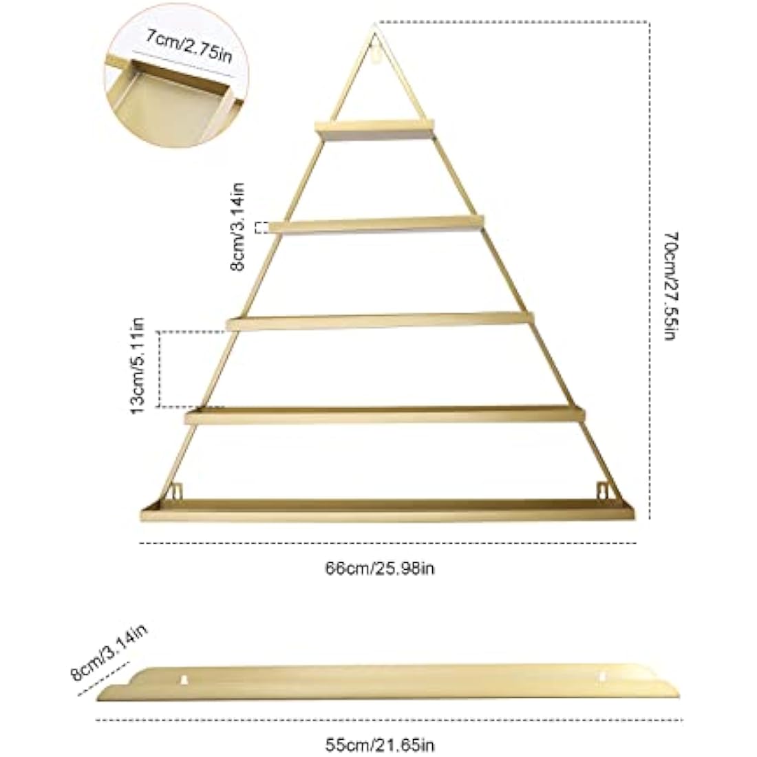 Kalolary 5-Tier Gold Metal Wall-Mounted Nail Polish Rack & Display Shelf