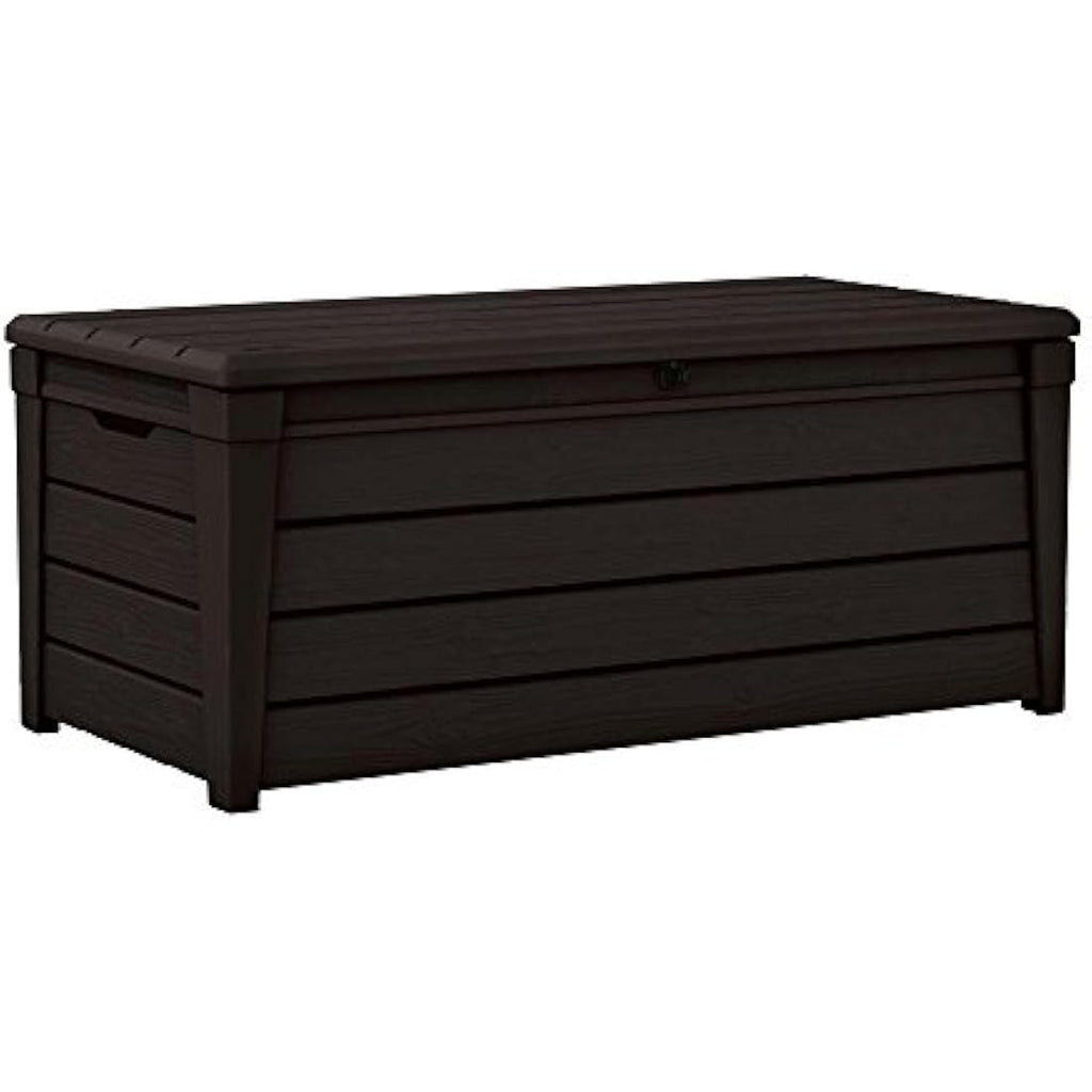 Keter Brightwood 454L Outdoor Garden Storage Box | Brown Wood Effect