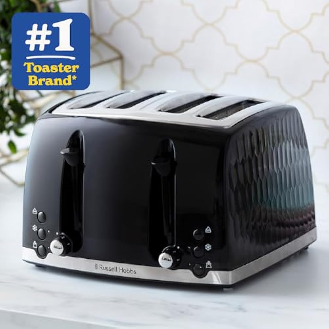 Russell Hobbs Honeycomb 4 Slice Toaster – Black Textured High Gloss