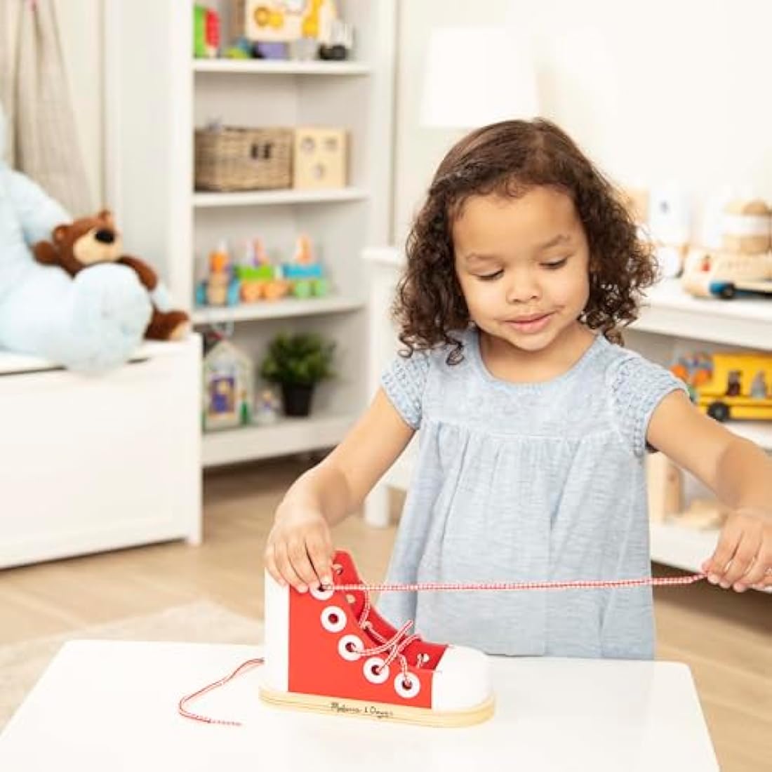 Melissa & Doug Wooden Lacing Shoe – Fine Motor Skills Learning Toy