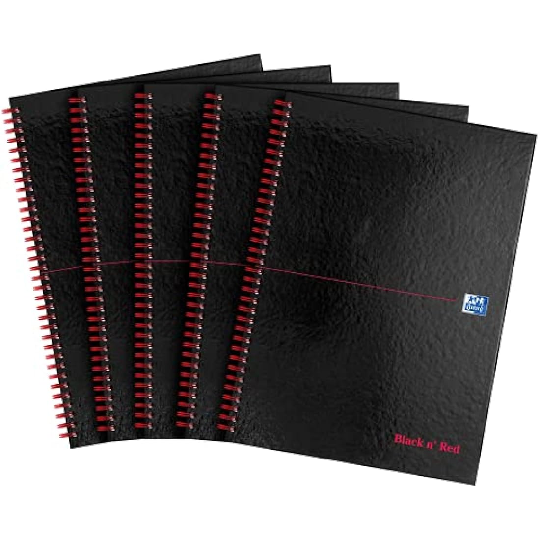 Oxford Black n' Red A4 Wirebound Notebook, Lined Hardback - 5 Pack
