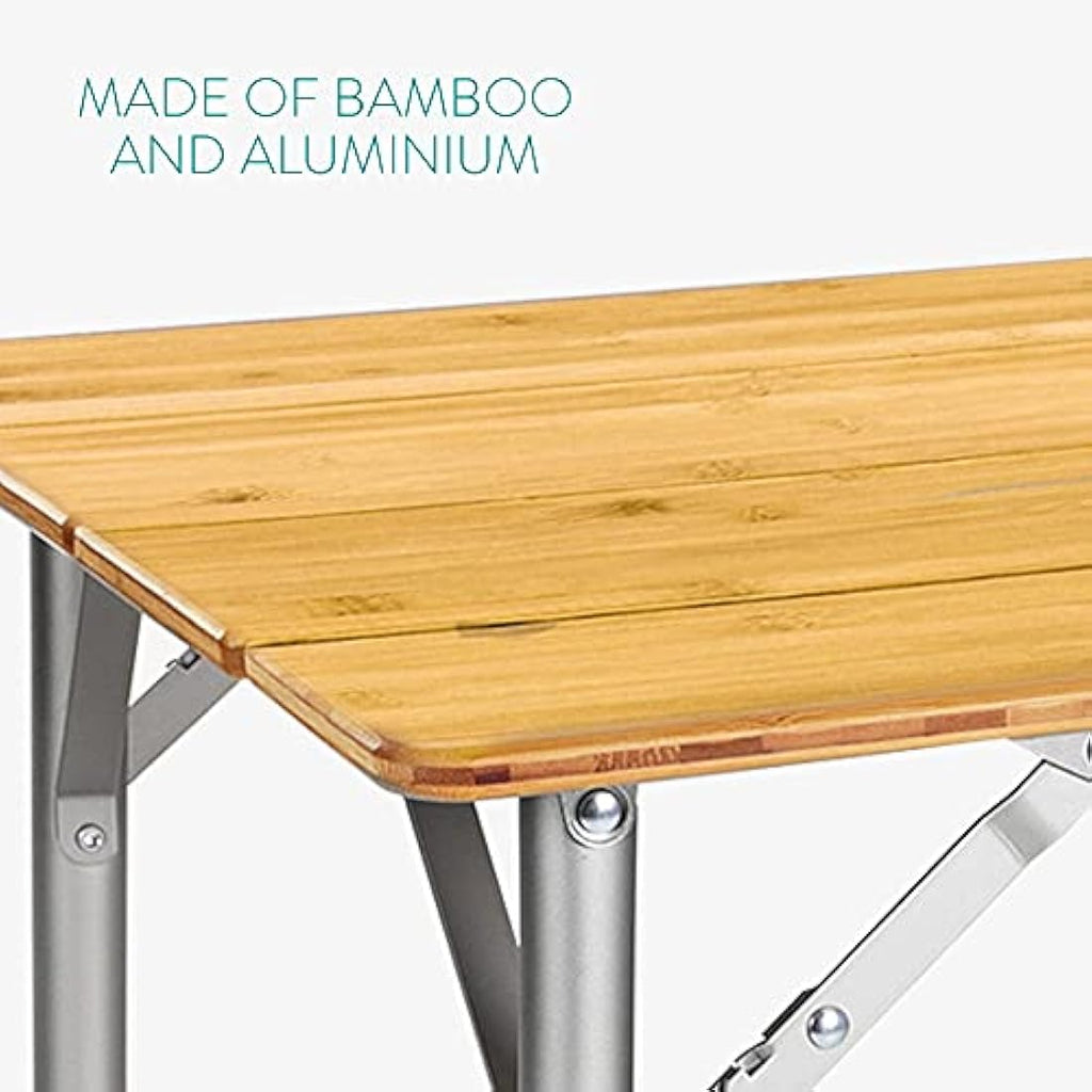 Navaris Bamboo Folding Camping Table | Height Adjustable Outdoor Desk