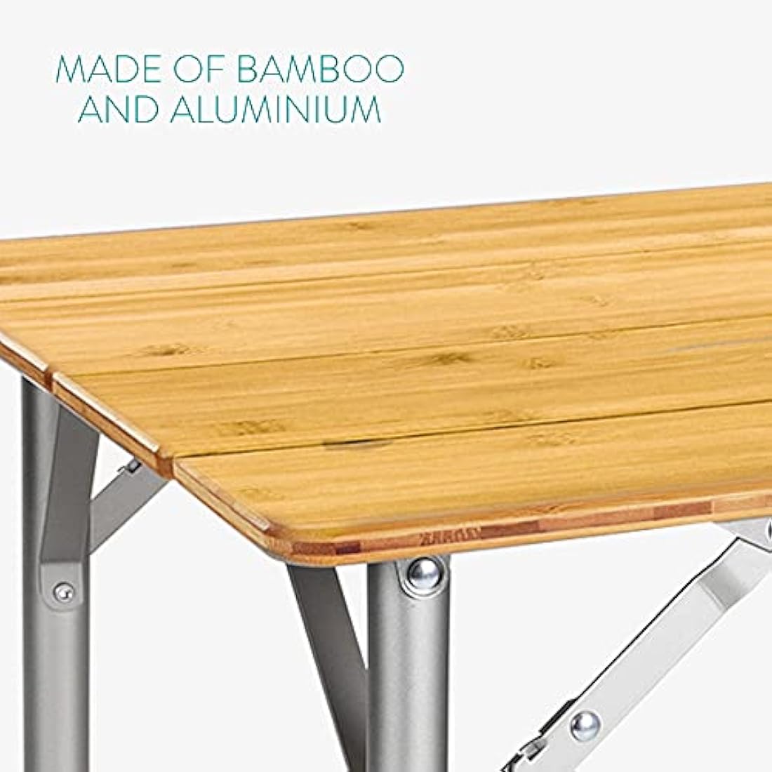 Navaris Bamboo Folding Camping Table | Height Adjustable Outdoor Desk