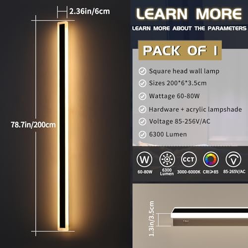 Mikeru 200CM Outdoor Wall Light | Dimmable IP65 LED Lamp in Matt Black