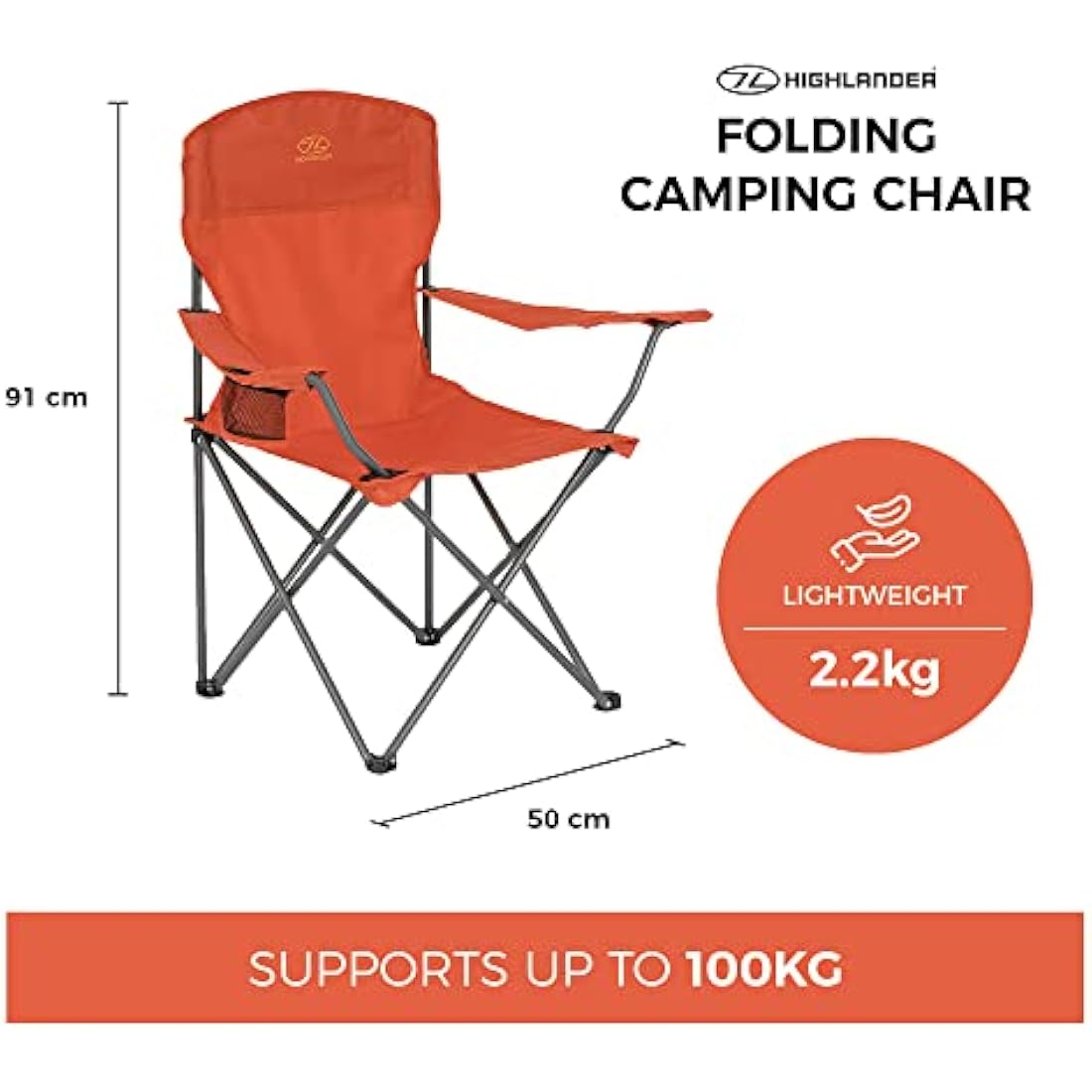 Highlander Camping Chair – Lightweight Folding Steel Chair with Cup Holder