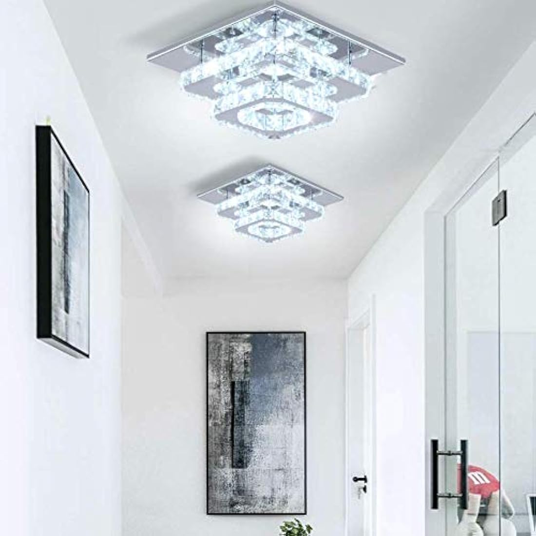 Finktonglan Modern K9 Crystal LED Flush Mount Ceiling Light – Cool White
