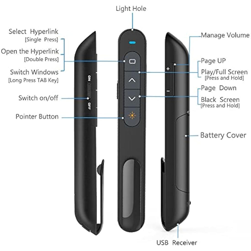 Jolof Store Wireless Presentation Clicker – Red Light PPT Remote for Mac