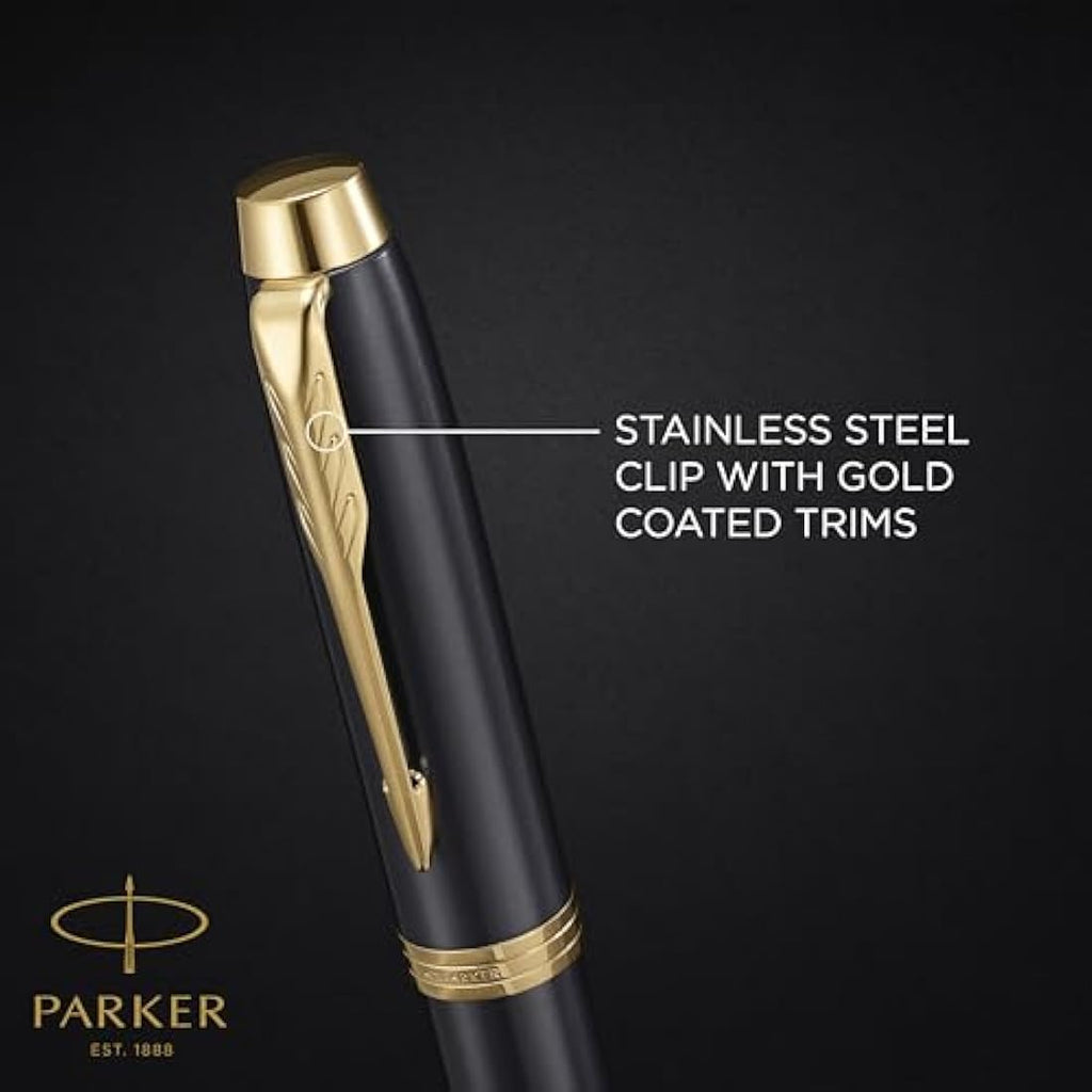 Parker IM Fountain Pen – Grey Lacquer with Gold Trim, Fine Nib