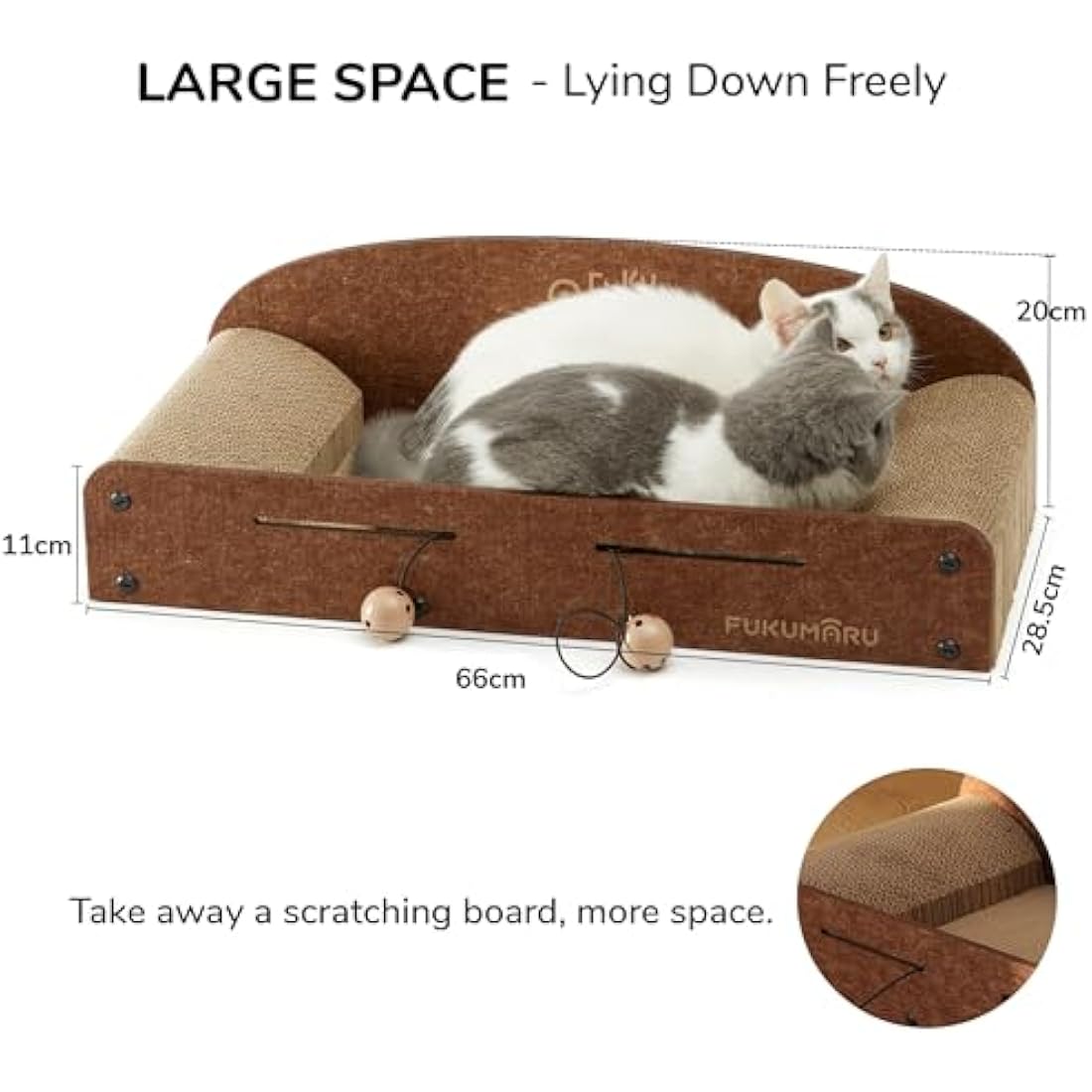 FUKUMARU Large Cat Scratcher Lounge – Durable Cardboard Bed with Bell Toy