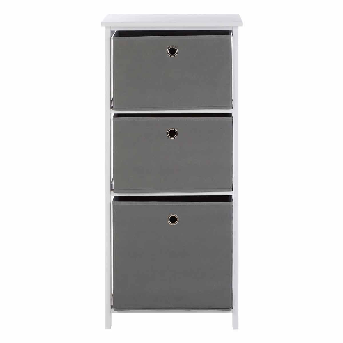 Premier Lindo Slim Storage Cabinet | 3 Grey Fabric Drawers | White