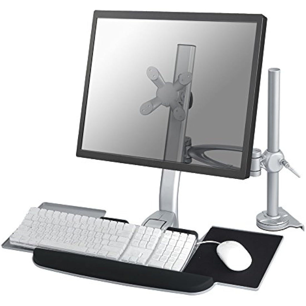 Newstar FPMA-D1020KEYB Silver Desk Mount for 10-24" Monitor, Keyboard & Mouse – Height Adjustable