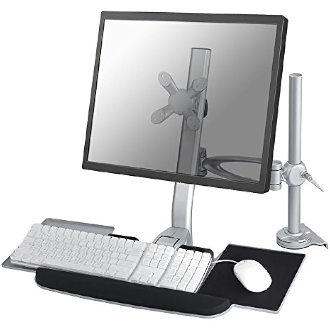 Newstar FPMA-D1020KEYB Silver Desk Mount for 10-24" Monitor, Keyboard & Mouse – Height Adjustable