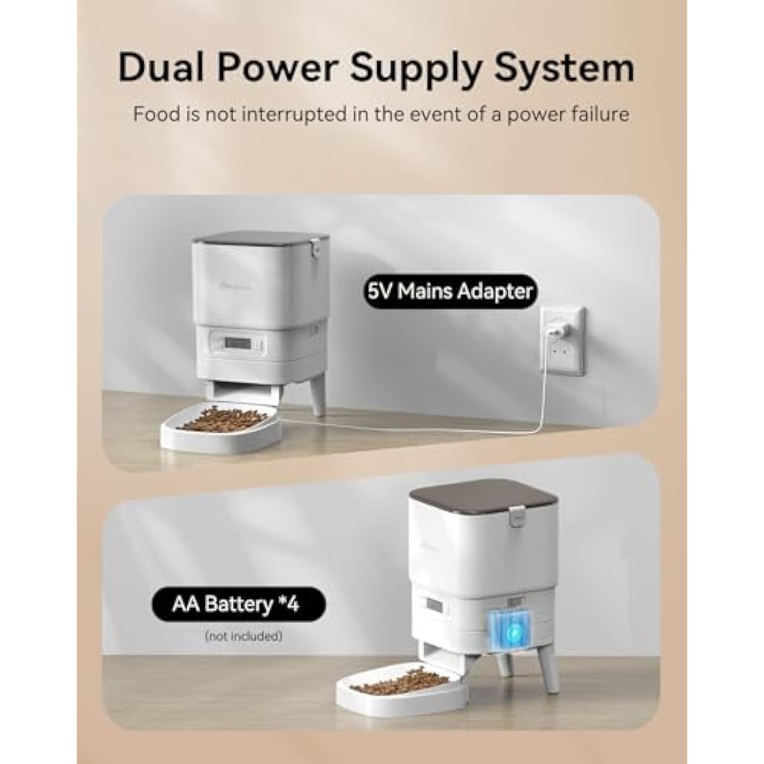 APETDOLA Automatic Cat Feeder – 4L Timed Pet Food Dispenser with Voice, White