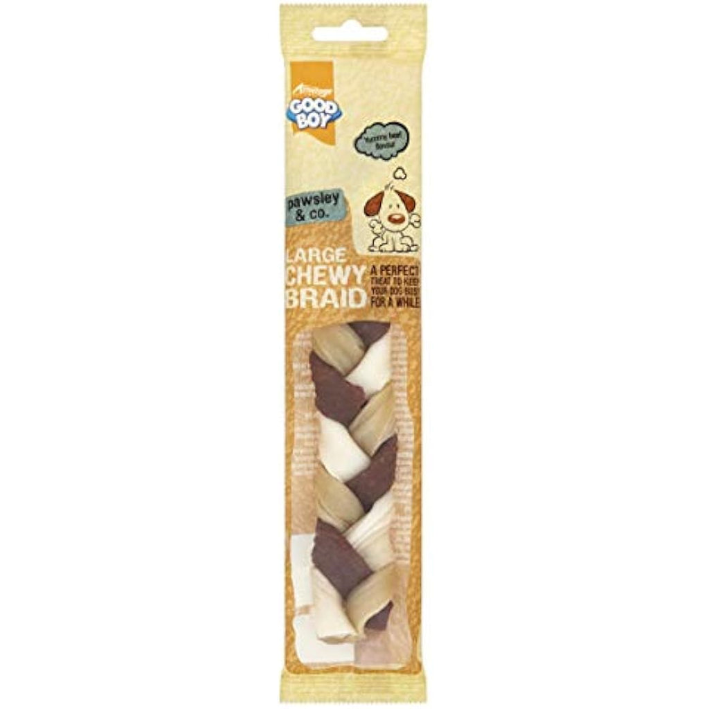 Good Boy Large Chewy Braids – Beef Hide Dog Treats with Probiotics – 14pk