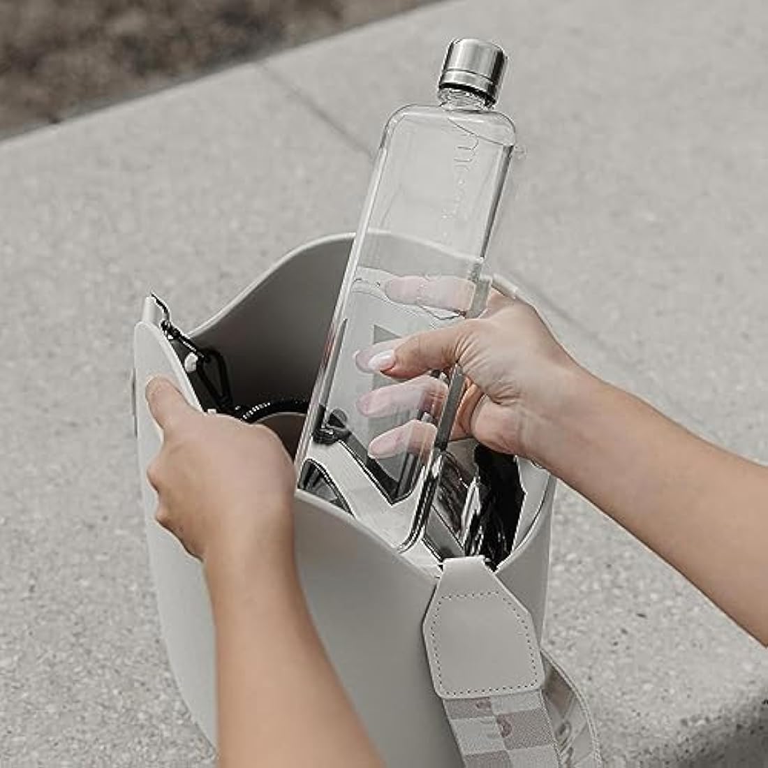 Memobottle Original Slim Flat Water Bottle | Leakproof Stainless Steel Lid