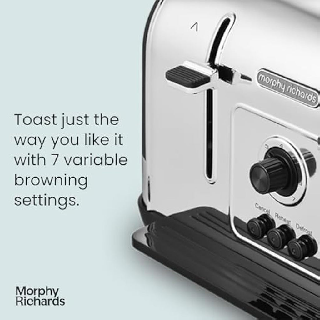 Morphy Richards Venture 4 Slice Toaster – Black with Defrost & High Lift