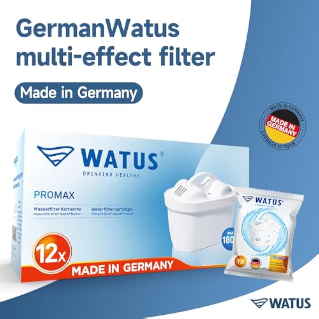 Watus Water Filter Cartridges | Brita Maxtra Pro Compatible | 12 Pack