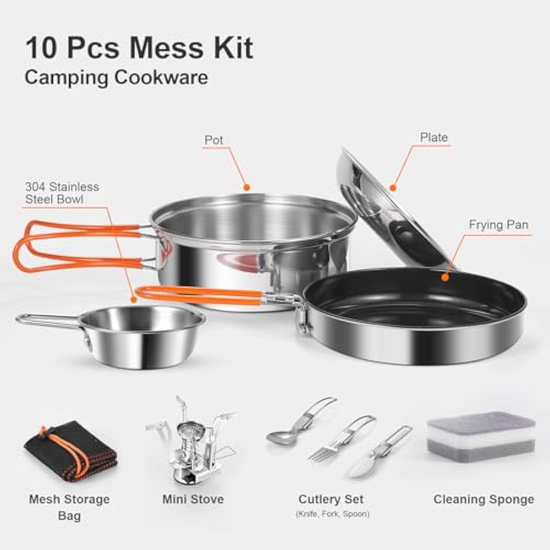 Odoland 10-Piece Ceramic Non-Stick Camping Cookware Kit with Stove