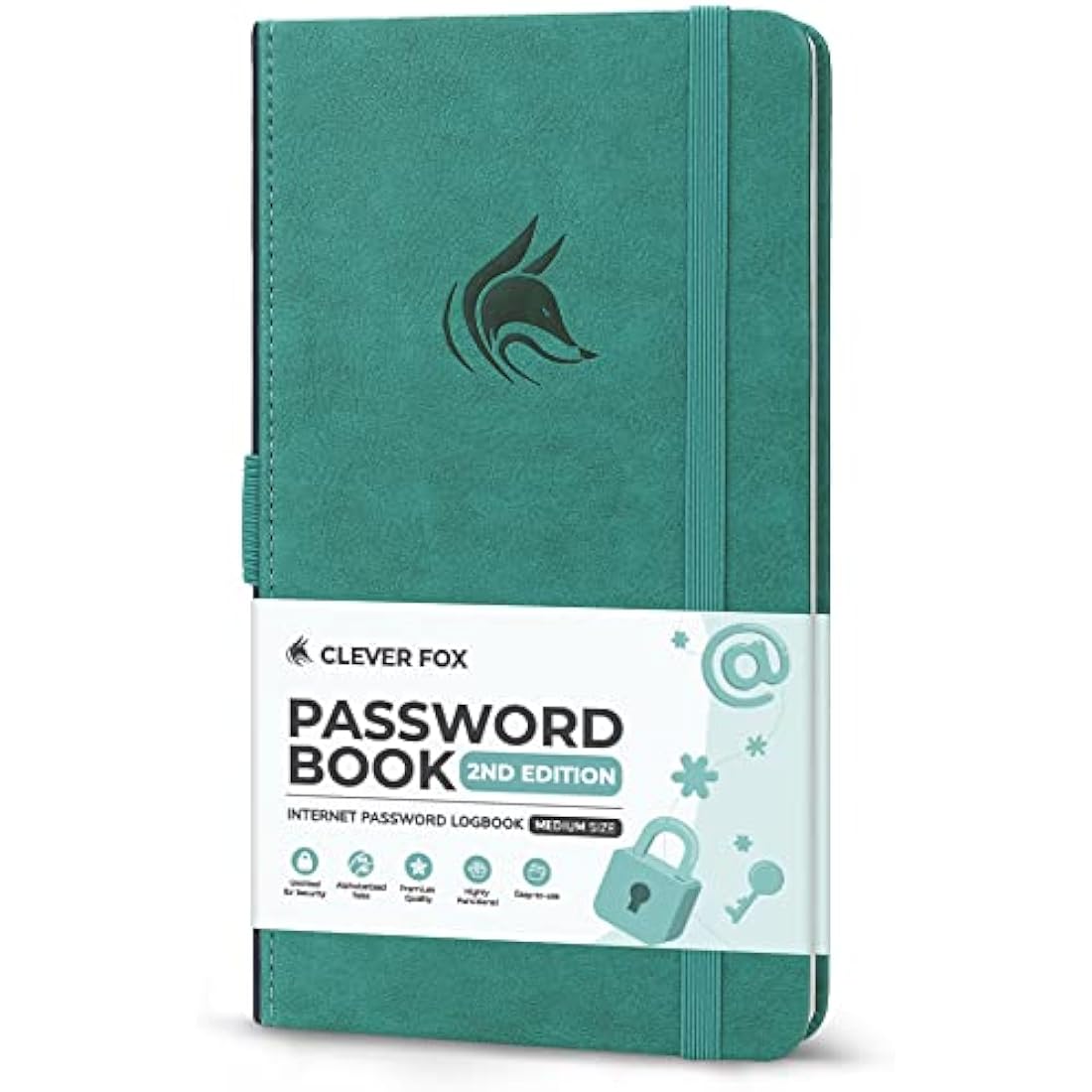 Clever Fox Password Book 2nd Edition - Hardcover Login Organizer, Aquamarine