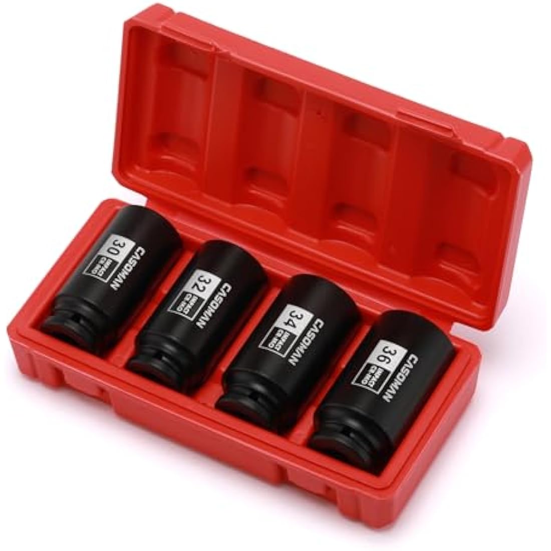 CASOMAN 4pc 1/2" Drive Deep Spindle Axle Nut Impact Socket Set, 12-Point