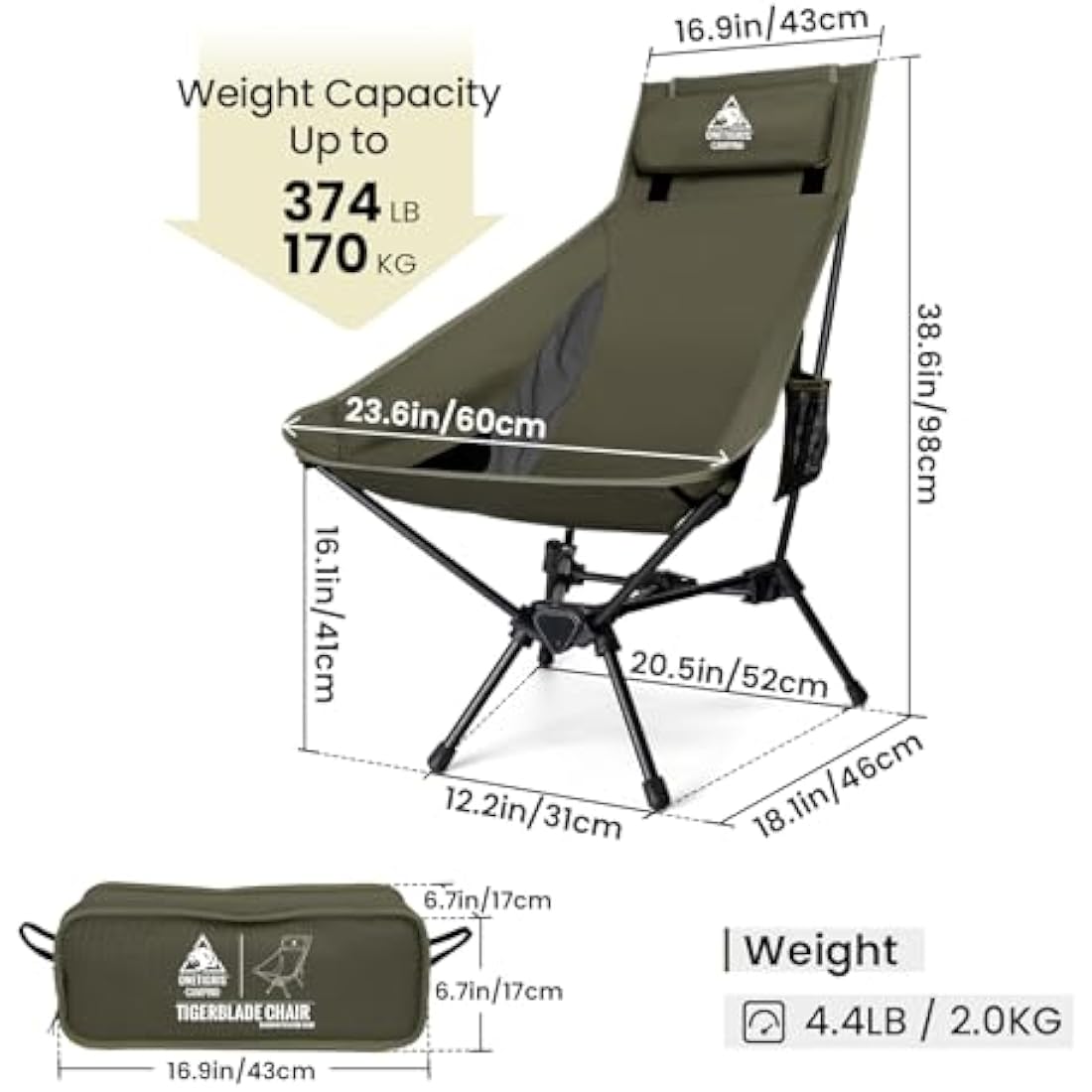 OneTigris Tigerblade High Back Camping Chair | Heavy-Duty Folding Seat