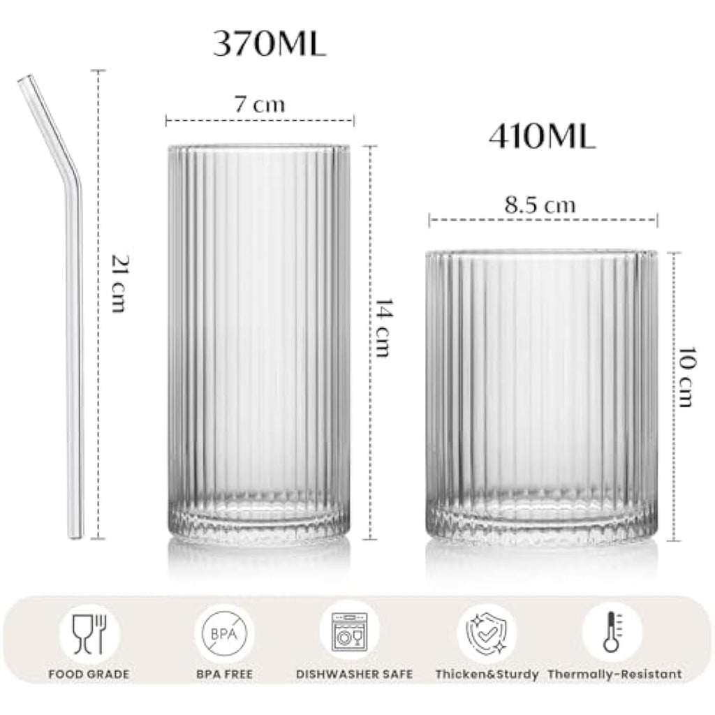 8-Piece Ribbed Glassware Set | Highball & Rocks Glasses
