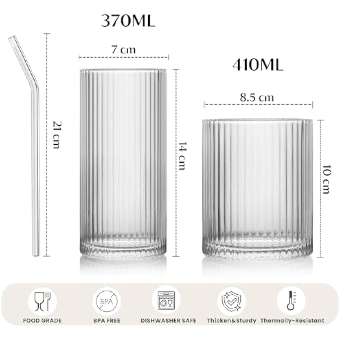 8-Piece Ribbed Glassware Set | Highball & Rocks Glasses
